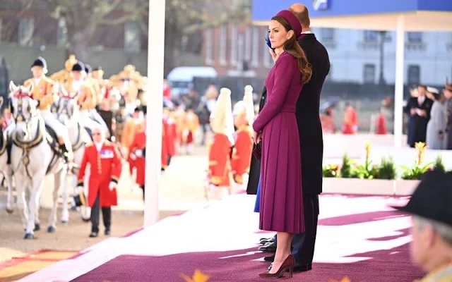 Catherine wore a bespoke Emilia Wickstead coatdress. Diana Collingwood pearl earrings. Prince of Wales feather brooch