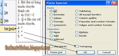 Làm việc với các cột, các hàng trong Excel 