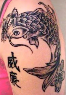 Black and Grey ink Japanese Koi Fish Tattoo