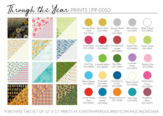 These handy reference images help you to pick the coordinating colors of ink and card stock to match each of the printed paper sets from Fun Stampers Journey.  