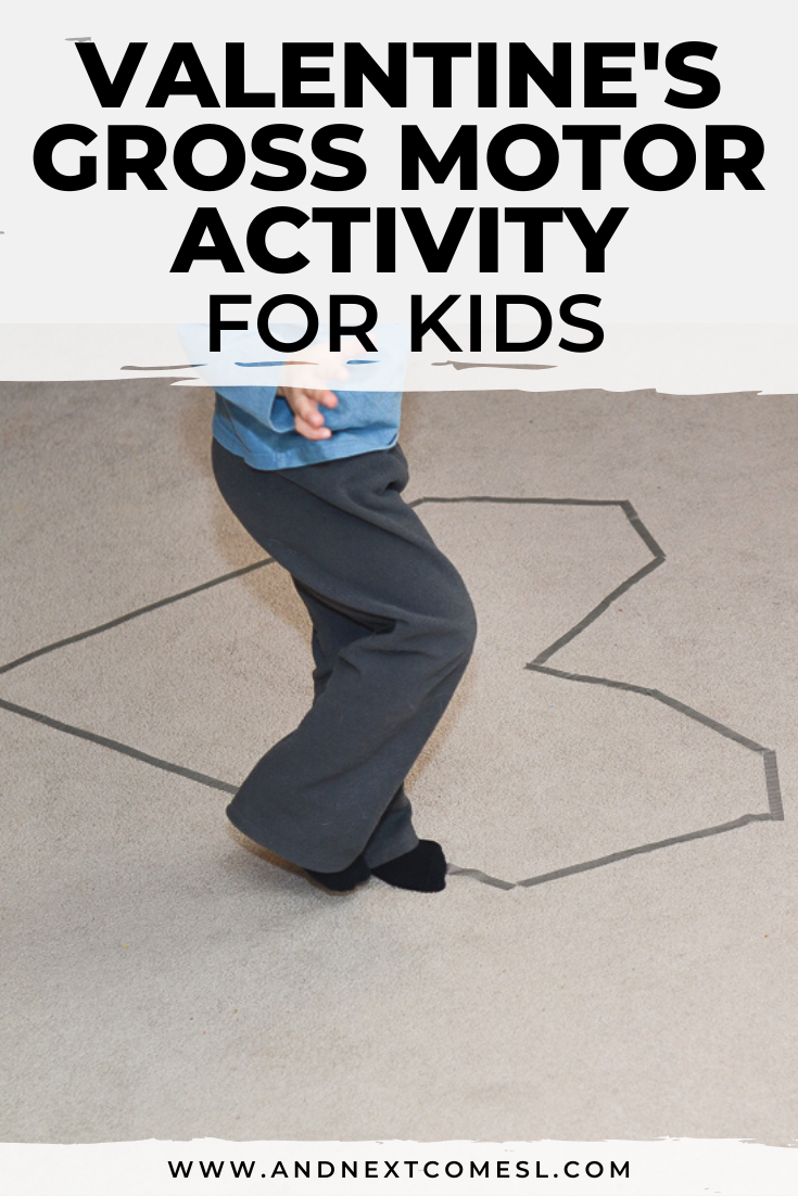 Valentine's Day gross motor balance activity for toddlers and preschoolers