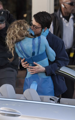 AnnaLynne McCord dressed as an Avatar on the set of 