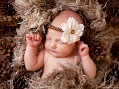 foto de bebe con flor en canastilla