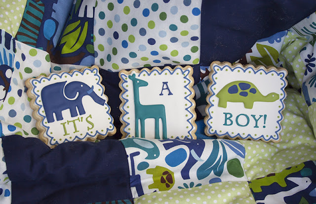 modern zoo baby boy cookies