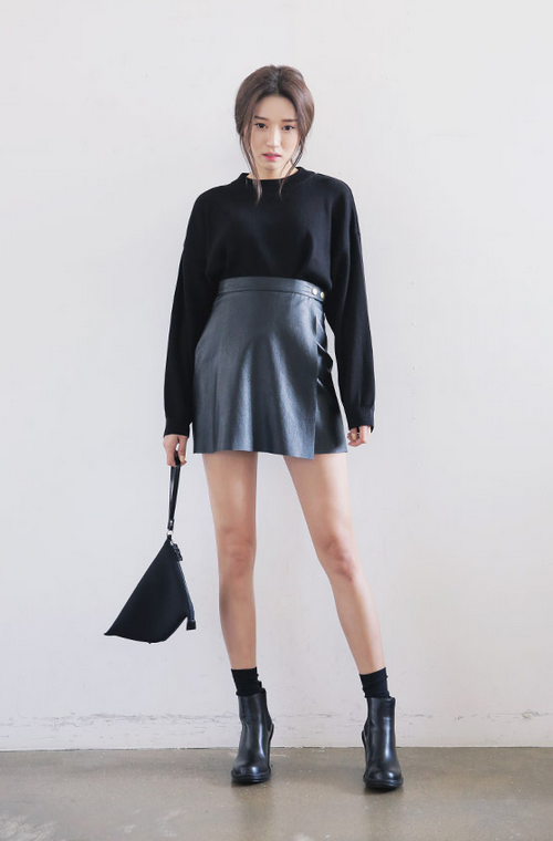 Wrap Style Faux Leather Skirt