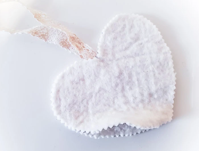felt heart hanging, glued with small space left open