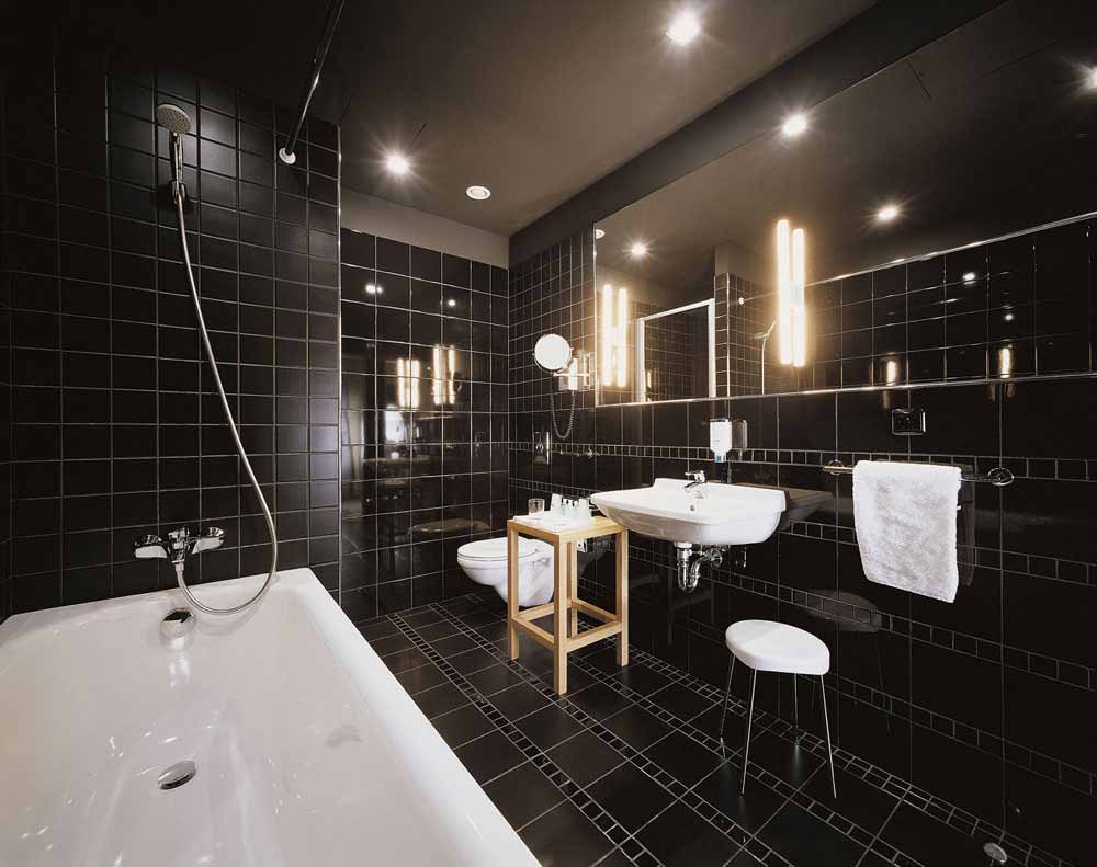 bathroom black tile