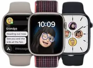 Image of three versions of the Apple Watch Series 5, Series 7