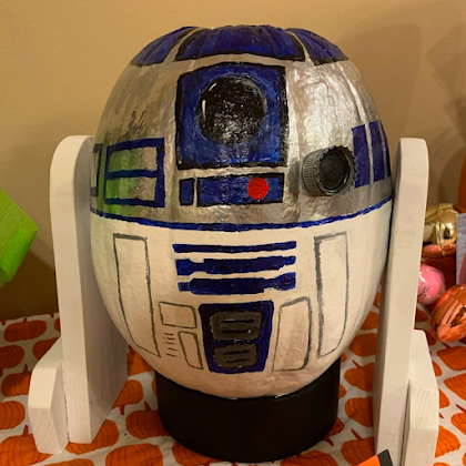 Photo of pumpkin decorated as R2-D2