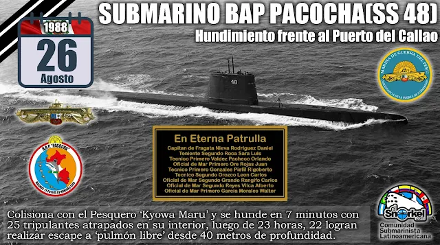 B.A.P. "PACOCHA" (SS-48) Colisiona con el  "KIOWA MARU" (26/08/1988)