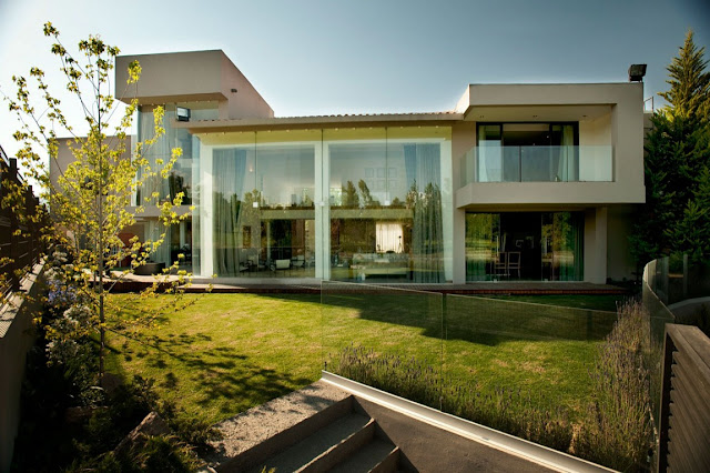 Modern home as seen from the backyard