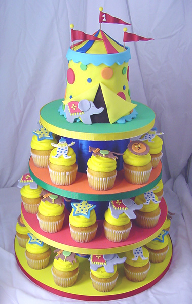 Circus Wedding Cake and Cupcake Tower by How Sweet It Is