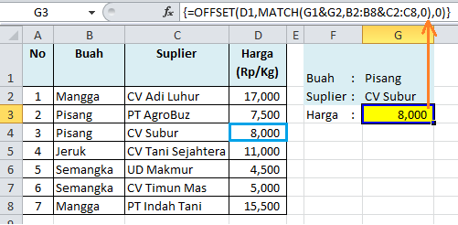 Rumus OFFSET MATCH cari data banyak kriteria