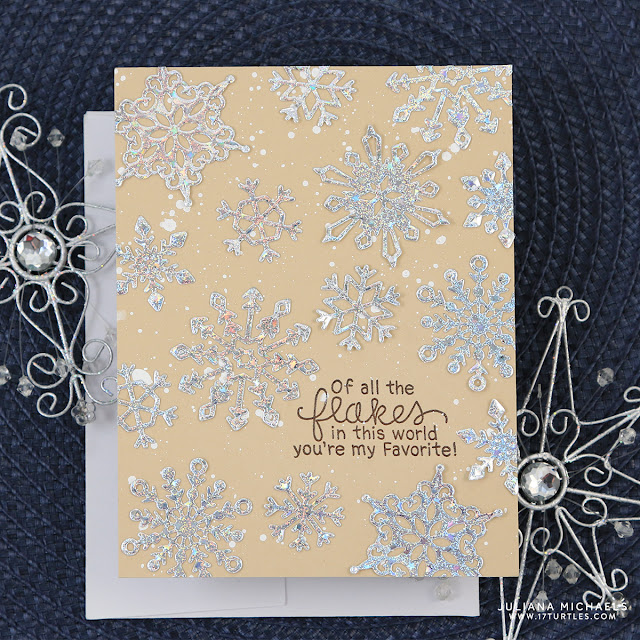 Snowflake Card by Juliana Michaels featuring No Heat Foil Technique with Die Cuts using Spellbinders Dies and Therm O Web Deco Foil