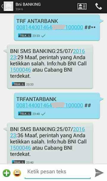 Format SMS  Banking  Transfer dari BNI ke Mandiri  yang Benar 