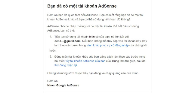 Lỗi đăng ký google adsense