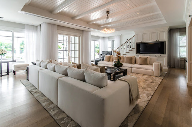 Celine Dion's Florida mansion living room with sectional sofas