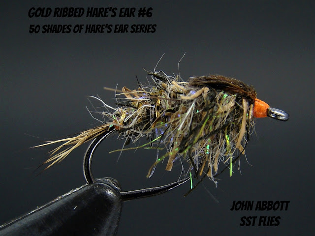 Gold Ribbed Hare's Ear. Hends Hooks, Deer Hair Dubbing, Lagartun Tinsels, Hare's Mack, Ice Dubbing