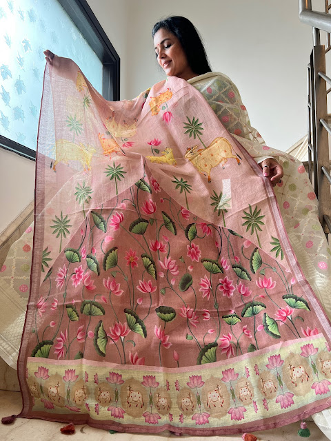 Artistry Unveiled: The Splendor of Pichwai Printed Linen Dupattas