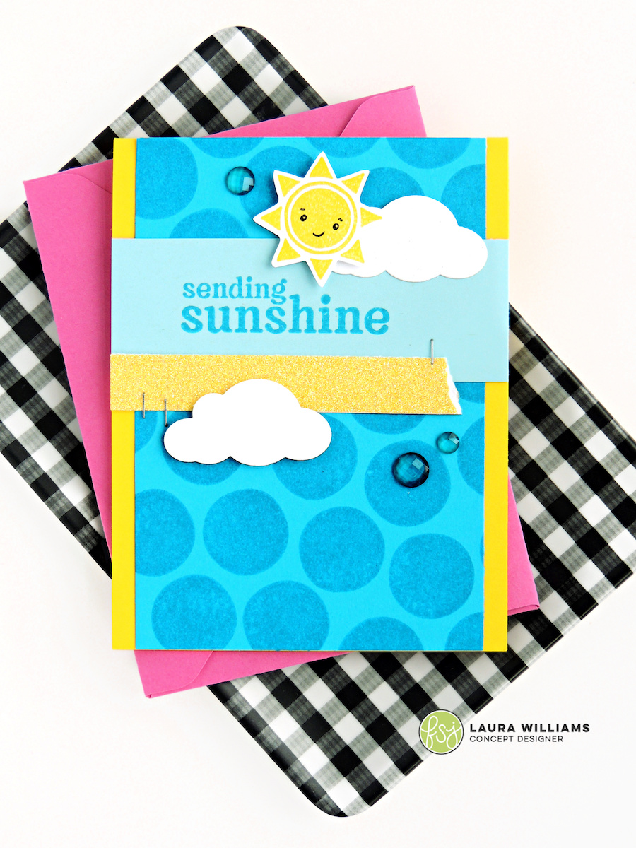 sending sunshine handmade card making idea with spellbinders + FSJ stamps and dies. click here to see more ideas with the Trip Around the Sun stamp set #funstampersjourney #cardmaking