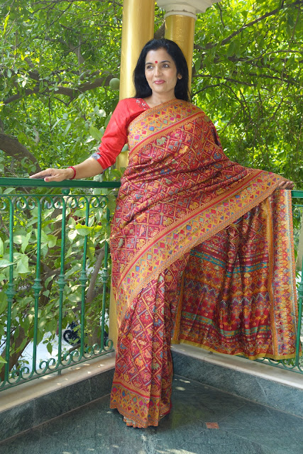 red ikat kani saree