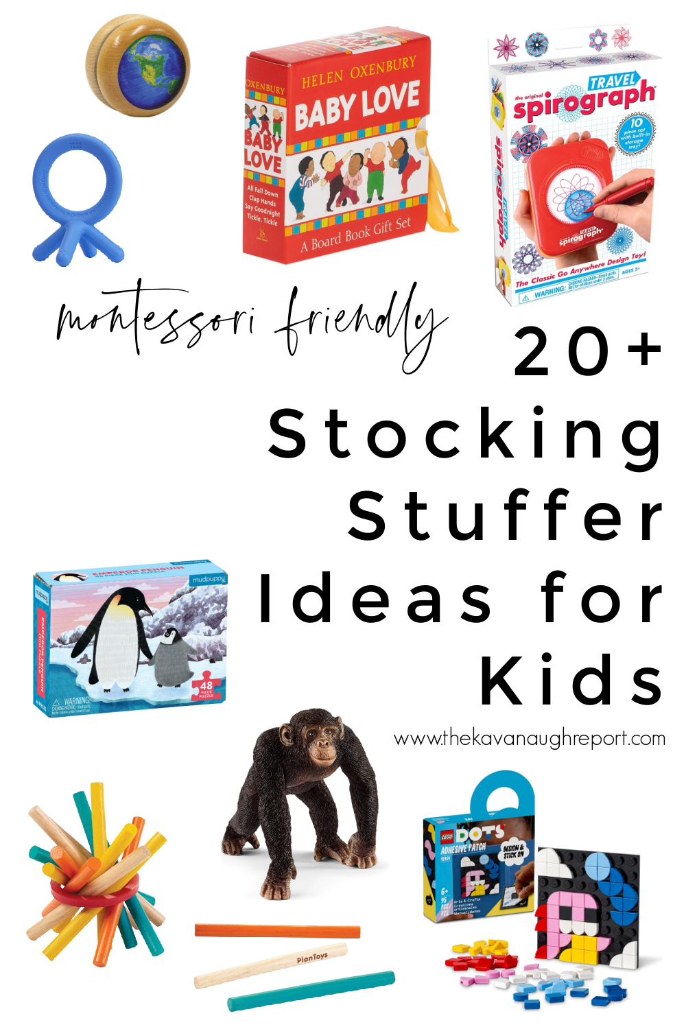 Montessori friendly toy ideas for stockings for babies, toddlers, preschoolers and elementary kids