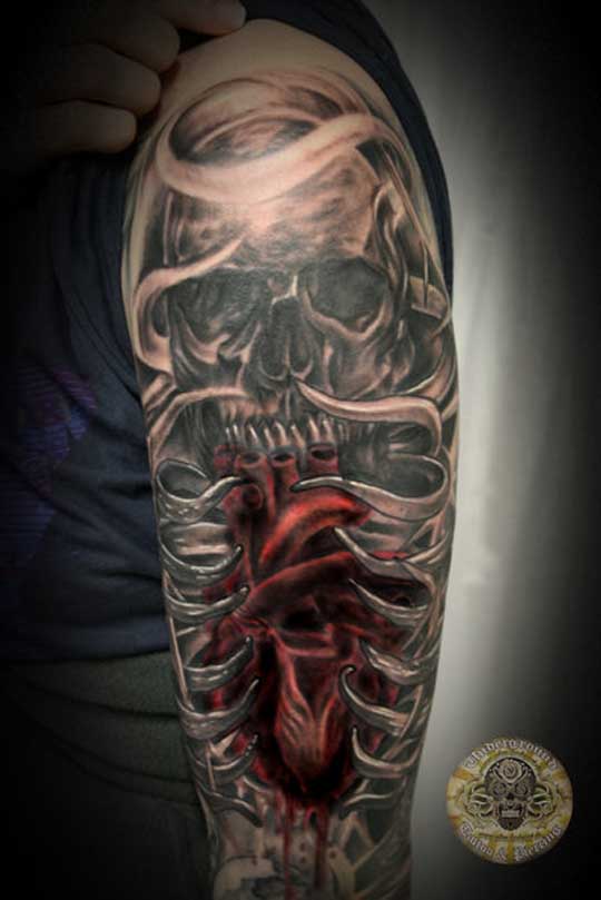 Heart Skull Armsleeve prog 13 by 2Face Tattoo Incredible Tattoo Designs and