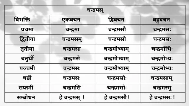 चन्द्रमस् शब्द के रूप(Chandramas shabda ke roop)/Chandramas Shabd Roop in Sanskrit