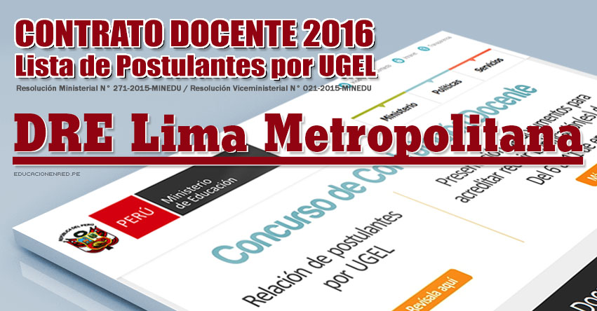 DRELM: Lista de Postulantes por UGEL para Plazas Vacantes - Contrato Docente 2016 - DRE Lima Metropolitana - www.drelm.gob.pe