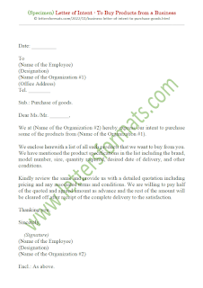 free sample letter of intent to purchase goods