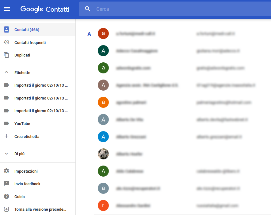 Gestione di contatti Google