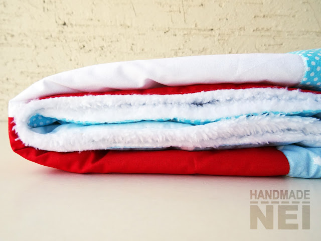 Handmade Nel: Пачуърк одеяло с полар за бебе "Морско"