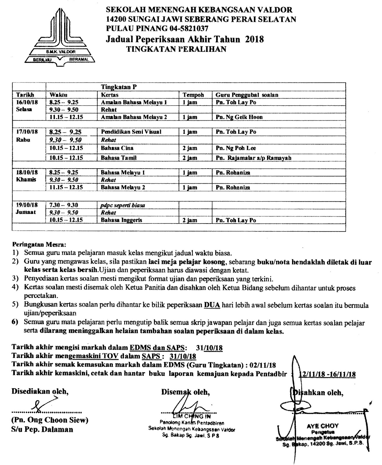 BLOG RASMI SEKOLAH MENENGAH KEBANGSAAN VALDOR: Jadual 