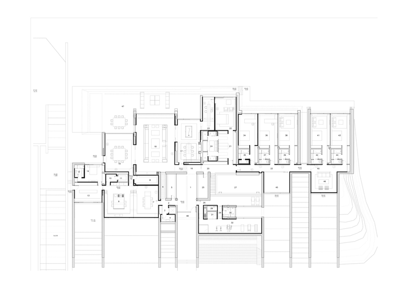 Ground floor plan of Ultra Modern Concrete House by A-cero Architects