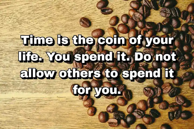 "Time is the coin of your life. You spend it. Do not allow others to spend it for you." ~ Carl Sandburg