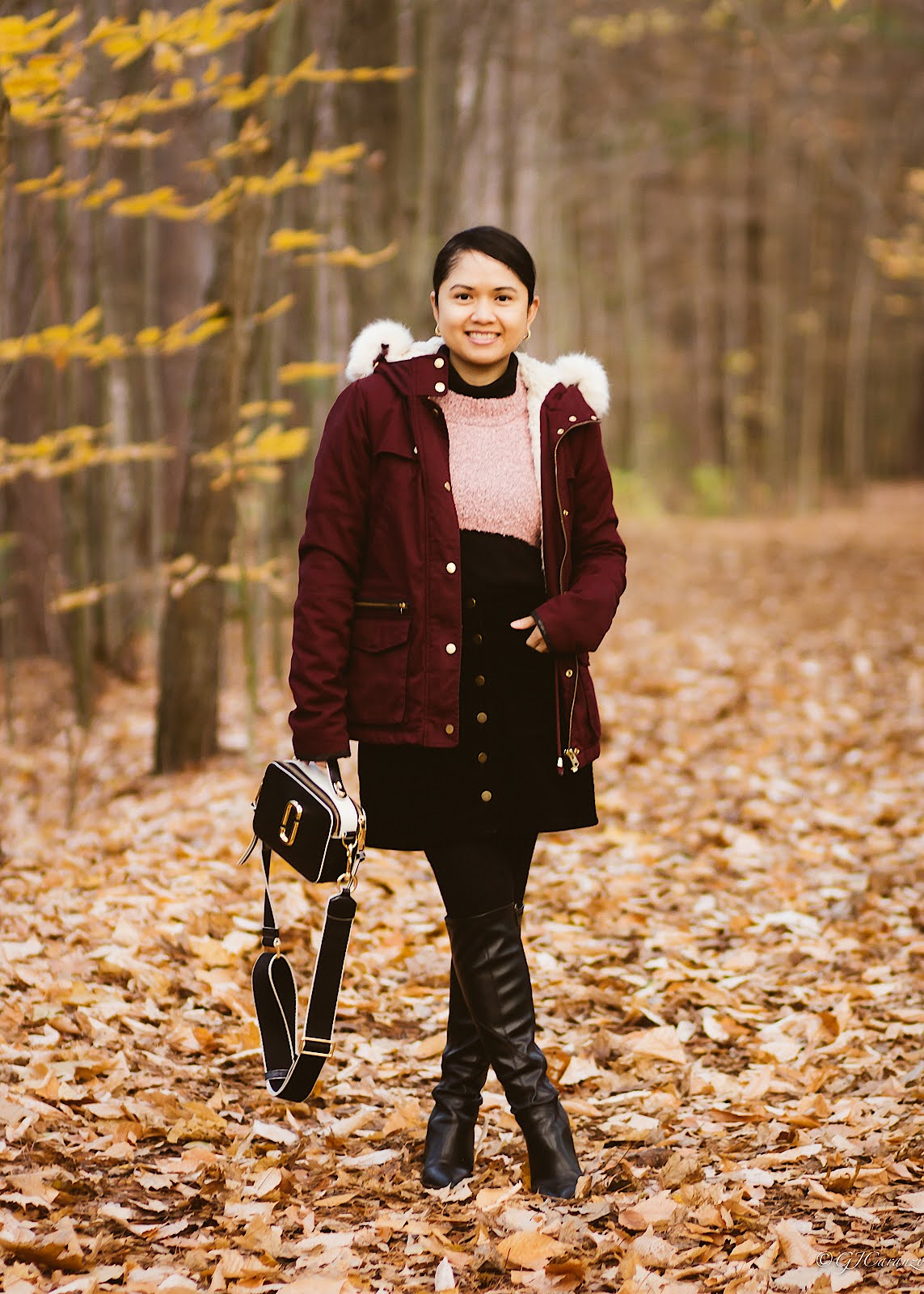 Topshop Hooded Parka | Franco Sarto Knee High Boots | Gucci Sunglasses | Marc Jacobs Sure Shot Bag | Corduroy Skirt | Petite Style | Fall Fashion