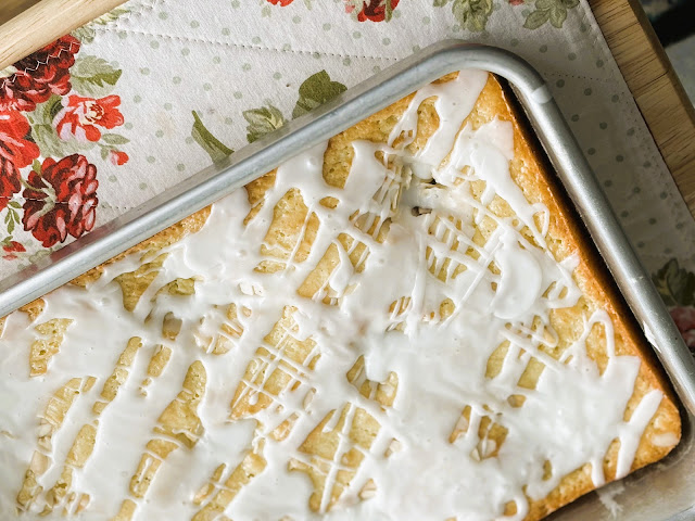 Glazed Strawberry Rhubarb Breakfast Cake