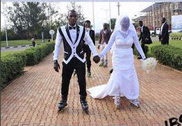  Photos: Rwandan Couple And Their Train Arrive Their Wedding Venue On Roller Skates