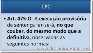 Execução Provisória. CPC. Art. 475-O. Multa de 10% do art. 475-J.