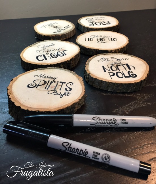 Funny Sharpie Marker Graphic on Holiday Wood Slice Coasters