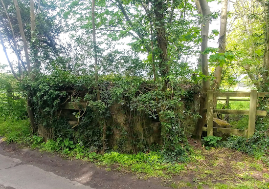 The second WWII pill box on the right after joining Woodhall Lane