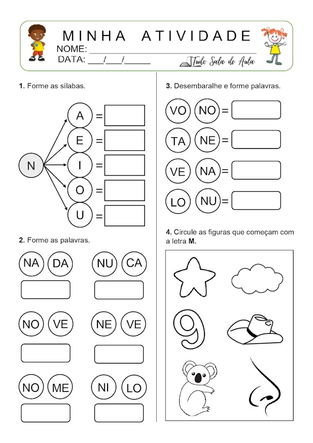 atividade de alfabetização 1 ano