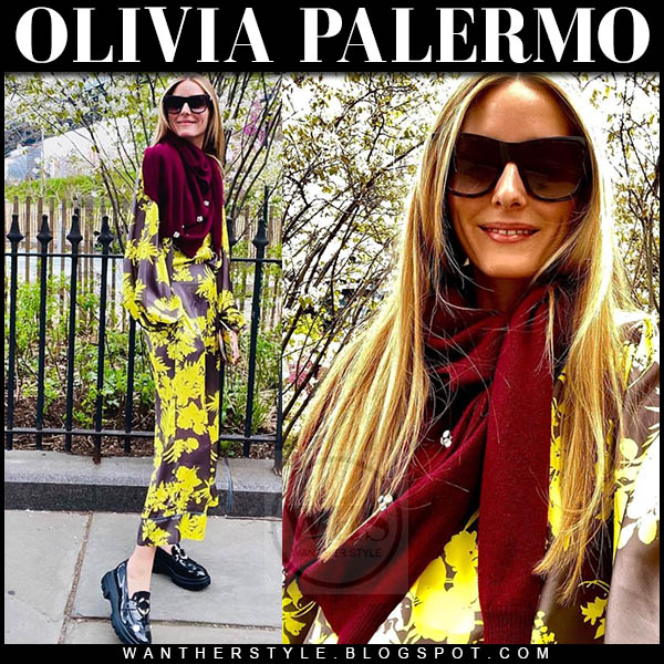 Olivia Palermo in yellow floral print shirt and pants