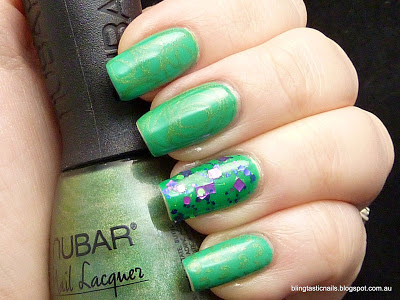 China Glaze Four Leaf Clover with Nubar Reclaim stamping and KBShimmer The Dancing Green