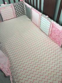 Baby Pink Chevron Crib Sheet and Crib Bumpers