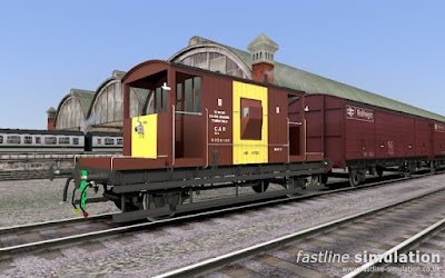 Fastline Simulation: Dia 1/507 dual piped Brake van for RailWorks in Bauxite and Yellow livery.