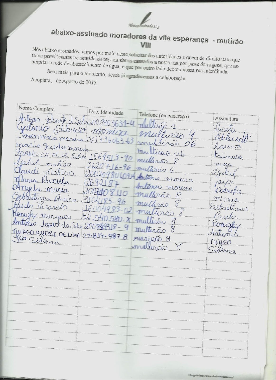 Blog do Wilson Filho: ACOPIARA: POPULAÇÃO ENVIA CARTA E 