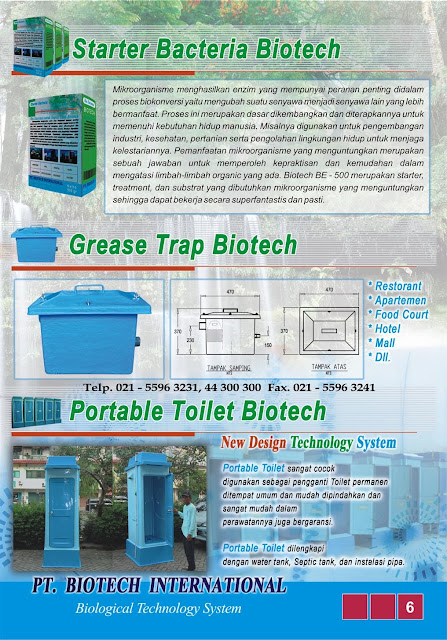brosur septic tank biotech, katalog, brochure, sepiteng biotek, portable toilet fibreglass. BACTERIA POWDER, BUBUK BAKTERI PENGURAI, GREASE TRAP FRP