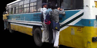 Overcrowded Delhi Blue Line Bus