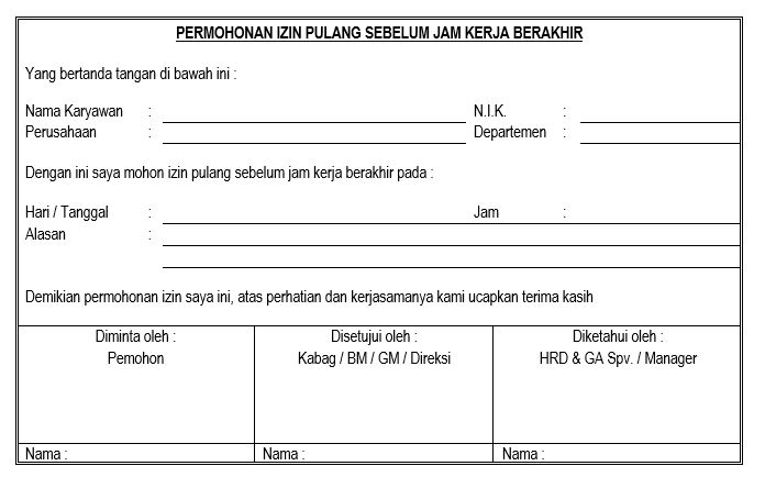 PERMOHONAN IZIN PULANG SEBELUM JAM KERJA BERAKHIR  Young 